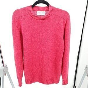 Unisex Vintage Shetland Wool Blend Chunky Crew Neck Sweater M Red